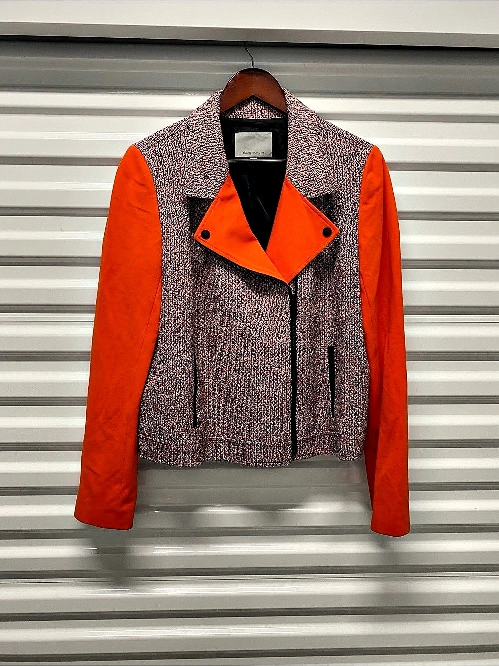 Classiques Entier Tweed Moto Jacket in Orange & Blue XL Like New